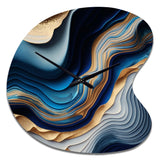 Vibrant Blue And Gold Flow Art II - Asymmetric Metal Wall Clock