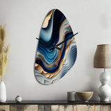 Vibrant Blue And Gold Flow Art II - Asymmetric Metal Wall Clock