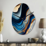 Vibrant Blue And Gold Flow Art II - Asymmetric Metal Wall Clock