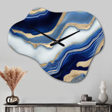 Vibrant Blue And Gold Flow Art III - Asymmetric Metal Wall Clock
