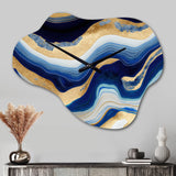 Vibrant Blue And Gold Flow Art IV - Asymmetric Metal Wall Clock