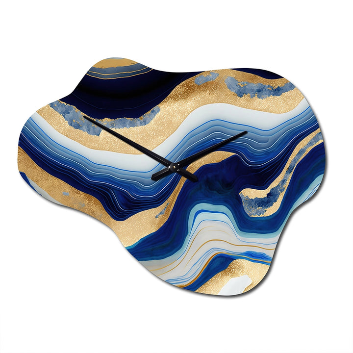 Vibrant Blue And Gold Flow Art IV - Asymmetric Metal Wall Clock