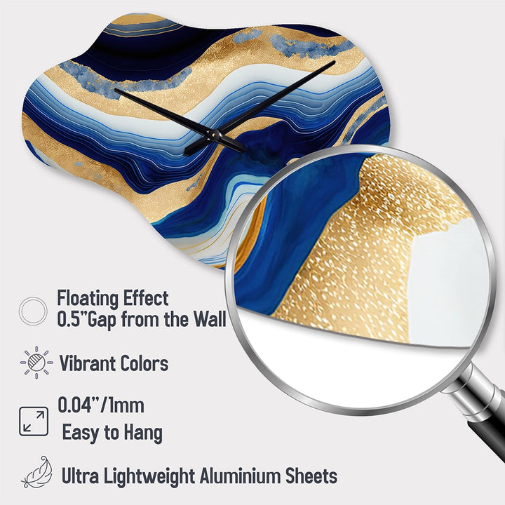 Vibrant Blue And Gold Flow Art IV - Asymmetric Metal Wall Clock