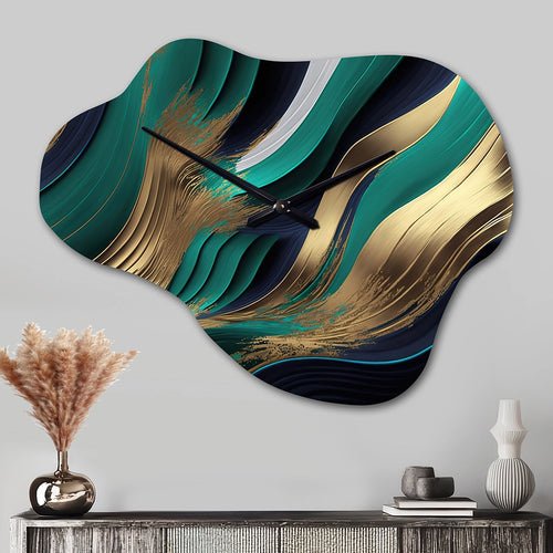 Green And Gold Agate I - Asymmetric Metal Wall Clock