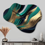 Green And Gold Agate I - Asymmetric Metal Wall Clock