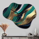 Green And Gold Agate I - Asymmetric Metal Wall Clock