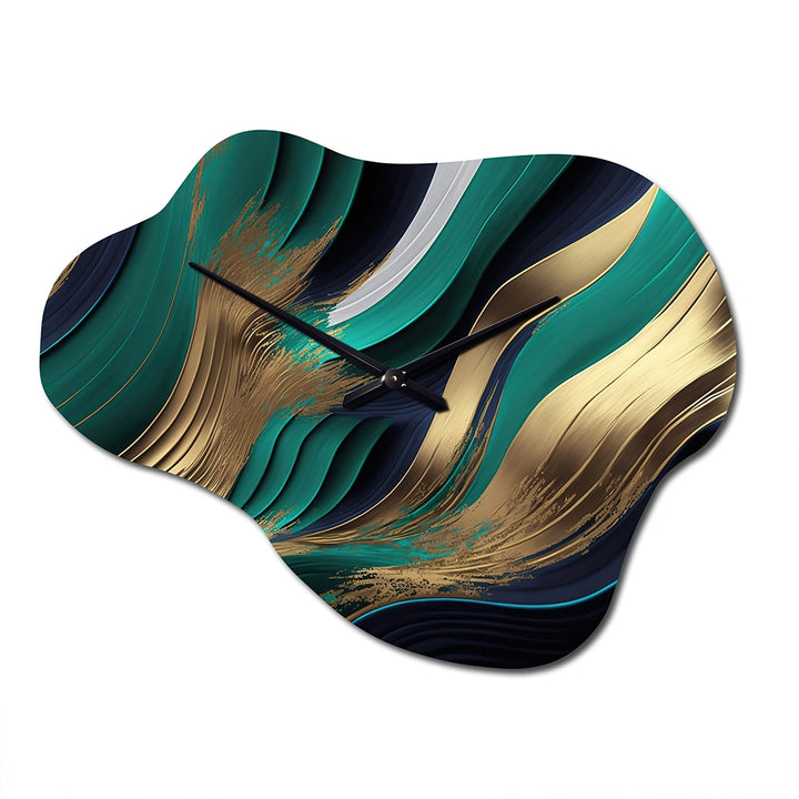Green And Gold Agate I - Asymmetric Metal Wall Clock