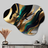 Green And Gold Agate II - Asymmetric Metal Wall Clock
