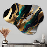 Green And Gold Agate II - Asymmetric Metal Wall Clock