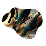 Green And Gold Agate II - Asymmetric Metal Wall Clock