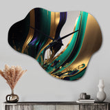 Green And Gold Agate III - Asymmetric Metal Wall Clock