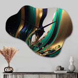 Green And Gold Agate III - Asymmetric Metal Wall Clock