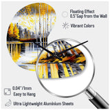 Grey And Yellow Birch Trees By The Lake I - Asymmetric Metal Wall Clock