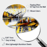 Grey And Yellow Birch Trees By The Lake I - Asymmetric Metal Wall Clock