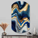 Vibrant Blue And Gold Agate II - Asymmetric Metal Wall Clock