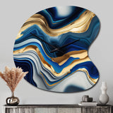 Vibrant Blue And Gold Agate II - Asymmetric Metal Wall Clock