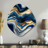 Vibrant Blue And Gold Agate II - Asymmetric Metal Wall Clock