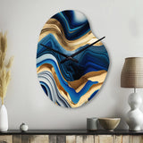 Vibrant Blue And Gold Agate II - Asymmetric Metal Wall Clock
