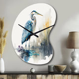 Cute Heron In A Lake Floral Art III - Asymmetric Metal Wall Clock