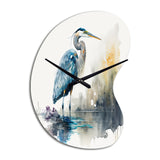 Cute Heron In A Lake Floral Art III - Asymmetric Metal Wall Clock