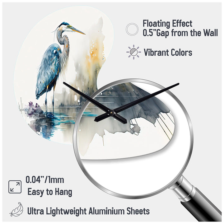 Cute Heron In A Lake Floral Art III - Asymmetric Metal Wall Clock
