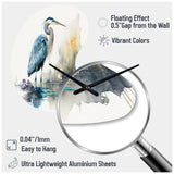 Cute Heron In A Lake Floral Art III - Asymmetric Metal Wall Clock