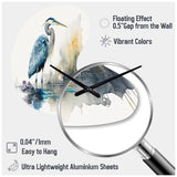 Cute Heron In A Lake Floral Art III - Asymmetric Metal Wall Clock