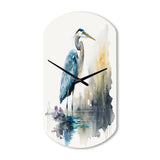 Cute Heron In A Lake Floral Art III - Asymmetric Metal Wall Clock