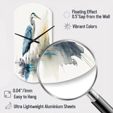 Cute Heron In A Lake Floral Art III - Asymmetric Metal Wall Clock