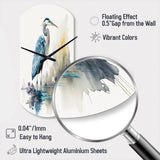 Cute Heron In A Lake Floral Art III - Asymmetric Metal Wall Clock