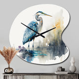 Cute Heron In A Lake Floral Art III - Asymmetric Metal Wall Clock