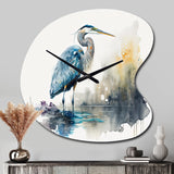 Cute Heron In A Lake Floral Art III - Asymmetric Metal Wall Clock