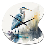 Cute Heron In A Lake Floral Art III - Asymmetric Metal Wall Clock