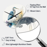 Cute Heron In A Lake Floral Art III - Asymmetric Metal Wall Clock