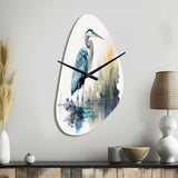 Cute Heron In A Lake Floral Art III - Asymmetric Metal Wall Clock