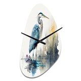 Cute Heron In A Lake Floral Art III - Asymmetric Metal Wall Clock