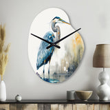 Cute Heron In A Lake Floral Art III - Asymmetric Metal Wall Clock