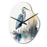 Cute Heron In A Lake Floral Art III - Asymmetric Metal Wall Clock