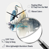 Cute Heron In A Lake Floral Art III - Asymmetric Metal Wall Clock