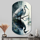 Cute Heron In A Lake Floral Art IV - Asymmetric Metal Wall Clock