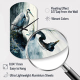Cute Heron In A Lake Floral Art IV - Asymmetric Metal Wall Clock