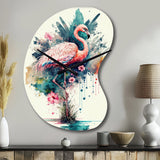 Cute Flamingos Floral Art III - Asymmetric Metal Wall Clock
