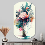 Cute Flamingos Floral Art III - Asymmetric Metal Wall Clock