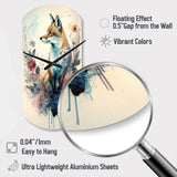 Cute Fox Floral Art III - Asymmetric Metal Wall Clock