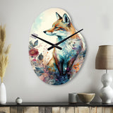 Cute Fox Floral Art III - Asymmetric Metal Wall Clock