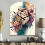 Cute Owls Floral Art II - Asymmetric Metal Wall Clock