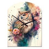Cute Owls Floral Art II - Asymmetric Metal Wall Clock