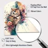 Cute Owls Floral Art II - Asymmetric Metal Wall Clock