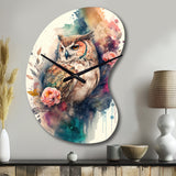 Cute Owls Floral Art II - Asymmetric Metal Wall Clock