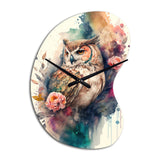 Cute Owls Floral Art II - Asymmetric Metal Wall Clock